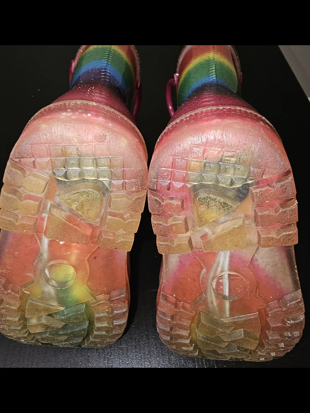 Toddler Light-Up Rain Boots Waterproof, Rainbow, Easy-On Handles, LED 5